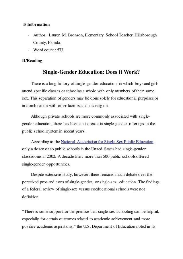 Arguements against single sex education